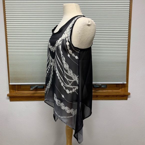 New York & Company Collection black sheer tank with chain design Size small - Picture 5 of 8